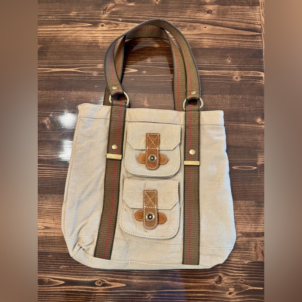 UnionBay Y2K Tan Canvas Shoulder Bag with Leather‎ Straps